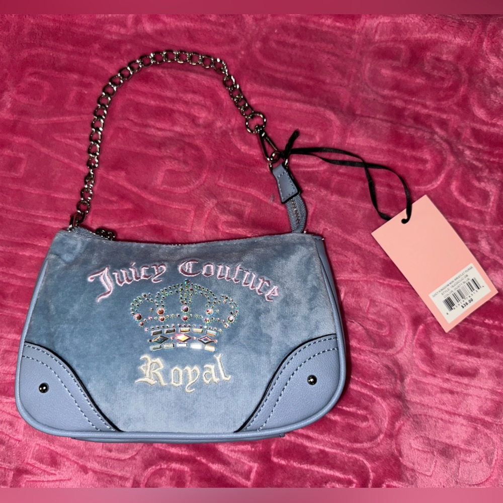 NWT Juicy Couture Juicy Kingdom Dusty Blue Mini Wristlet Purse (CROSSPOSTED)
